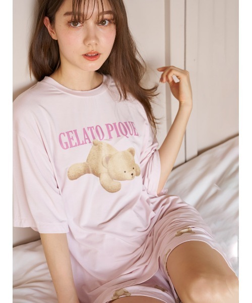 【美品】gelato pique ジェラートベアサガラプル+ショートパンツセット セール】【ONLINE限定】【接触冷感】ベアワンポイントTシャツ