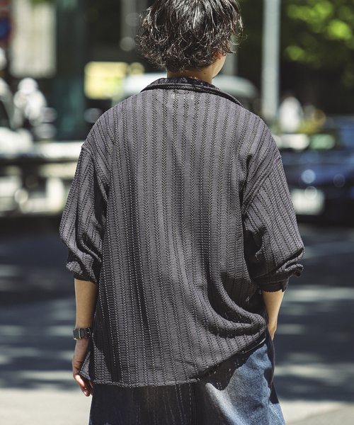 JOURNAL STANDARD relume(ジャーナルスタンダード レリューム)の「ストライプ レースシャツ(シャツ/ブラウス・メンズ・グリーン/アイボリー/ブラックミックス・LARGE/MEDIUM)」の4枚目の写真