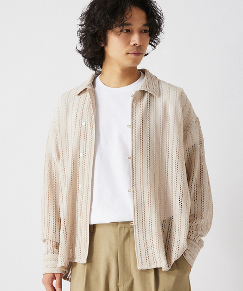 JOURNAL STANDARD relume(ジャーナルスタンダード レリューム)の「ストライプ レースシャツ(シャツ/ブラウス・メンズ・グリーン/アイボリー/ブラックミックス・LARGE/MEDIUM)」の11枚目の写真
