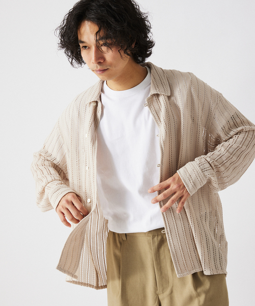 JOURNAL STANDARD relume(ジャーナルスタンダード レリューム)の「ストライプ レースシャツ(シャツ/ブラウス・メンズ・グリーン/アイボリー/ブラックミックス・LARGE/MEDIUM)」の12枚目の写真
