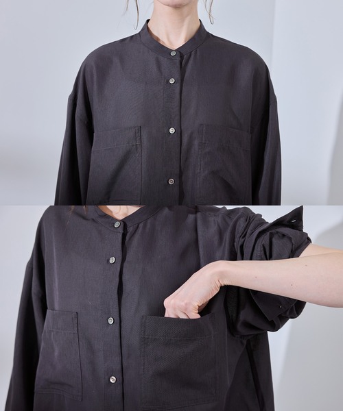 着丈が選べるバンドカラー無地シアーシャツ（シャツ/ブラウス）｜ROPE