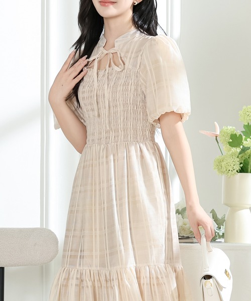 Lace Ladies（レースレディース）の「シアー タータンチェック パフスリーブ ティアード ワンピース（ワンピース・レディース・ラベンダー/ベージュ/ブラック・S/FREE）」の12枚目の写真