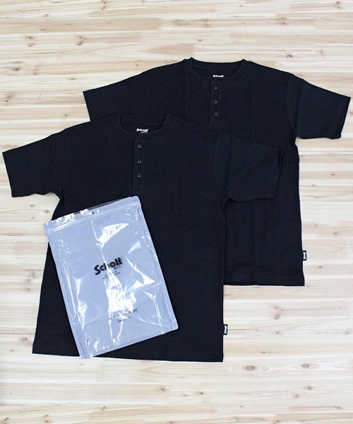 Schott ショット 2パック ヘンリーネック 半袖Tシャツ 2枚セット Schott/ショット/2PACK HENLEY NECK T-SHIRT/2パック ヘンリー