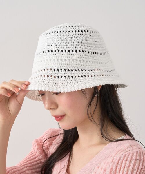 earth music&ecology（アースミュージックアンドエコロジー）の「透かし編みサーモハット（ハット・レディース・ホワイト/ライトブルー/ブラック・FREE）」の15枚目の写真