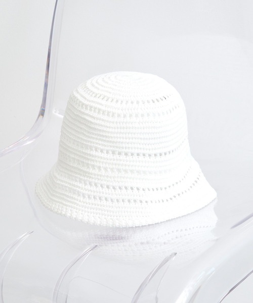 earth music&ecology（アースミュージックアンドエコロジー）の「透かし編みサーモハット（ハット・レディース・ホワイト/ライトブルー/ブラック・FREE）」の2枚目の写真