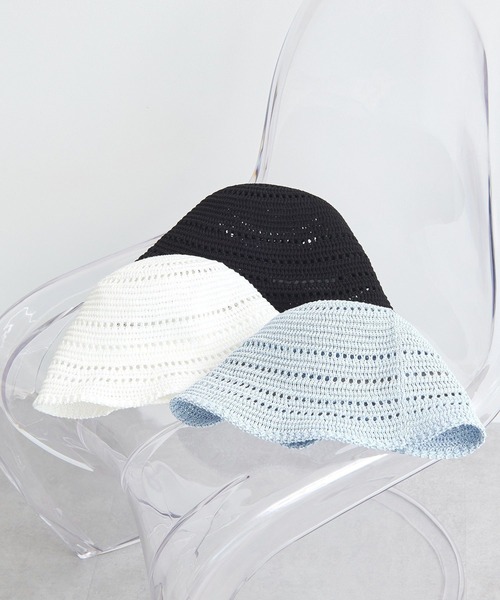 earth music&ecology（アースミュージックアンドエコロジー）の「透かし編みサーモハット（ハット・レディース・ホワイト/ライトブルー/ブラック・FREE）」の4枚目の写真