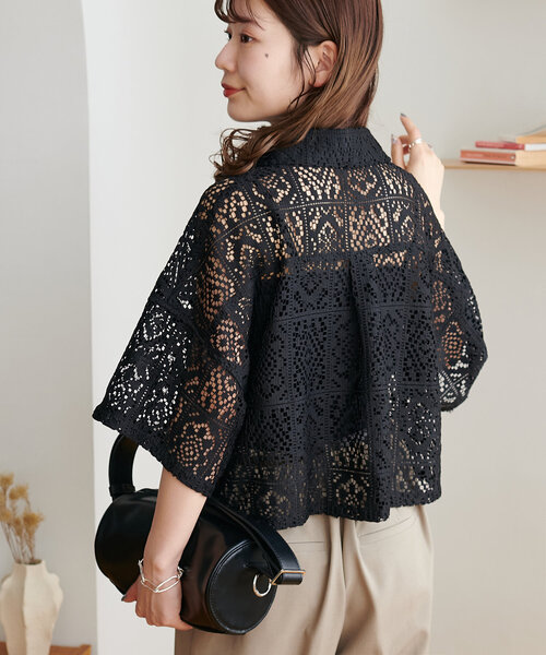 トリココムデギャルソン 薔薇 総レースシャツ ブラウス メッシュ 黒 トリココムデギャルソン 薔薇 総レースシャツ ブラウス メッシュ 黒