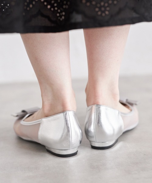 【TOD'S】リボン付きスエードバレエシューズ(マリーゴールド) リボン付きシアードットバレエシューズ(バレエシューズ