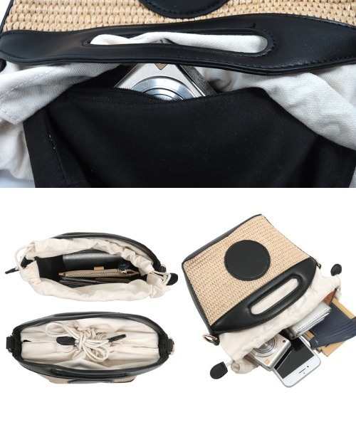 KOBE LETTUCE（コウベレタス）の「巾着ミニかごバッグ（かごバッグ・レディース・ブラック/イエロー/ブラウン・F）」の7枚目の写真