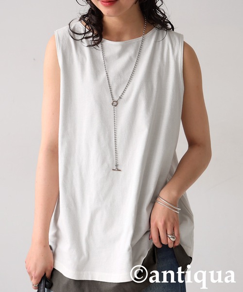 antiqua（アンティカ）の「レイヤード風タンクトップ（タンクトップ・レディース・ホワイト/ブラック/カーキ・ONESIZE）」の2枚目の写真