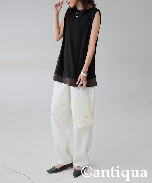 antiqua（アンティカ）の「レイヤード風タンクトップ（タンクトップ・レディース・ホワイト/ブラック/カーキ・ONESIZE）」の8枚目の写真