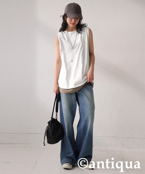 antiqua（アンティカ）の「レイヤード風タンクトップ（タンクトップ・レディース・ホワイト/ブラック/カーキ・ONESIZE）」の4枚目の写真