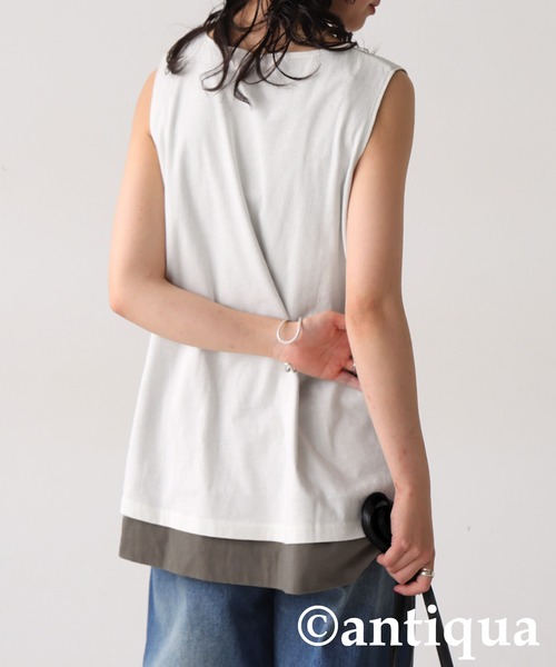 antiqua（アンティカ）の「レイヤード風タンクトップ（タンクトップ・レディース・ホワイト/ブラック/カーキ・ONESIZE）」の5枚目の写真