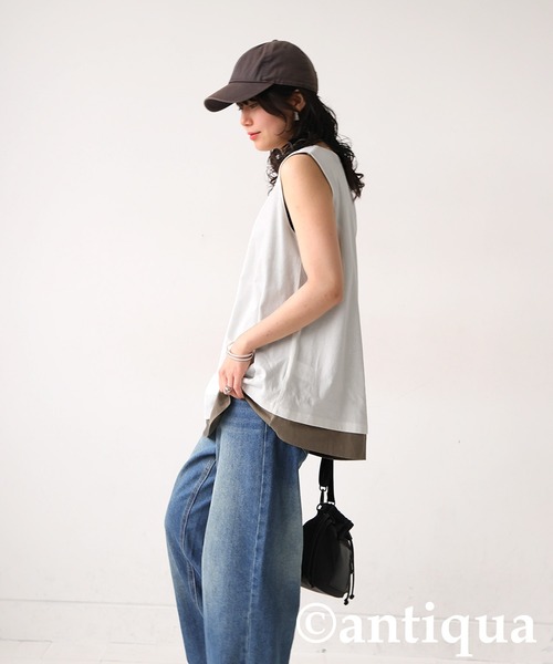 antiqua（アンティカ）の「レイヤード風タンクトップ（タンクトップ・レディース・ホワイト/ブラック/カーキ・ONESIZE）」の6枚目の写真