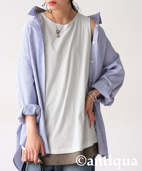 antiqua（アンティカ）の「レイヤード風タンクトップ（タンクトップ・レディース・ホワイト/ブラック/カーキ・ONESIZE）」の7枚目の写真
