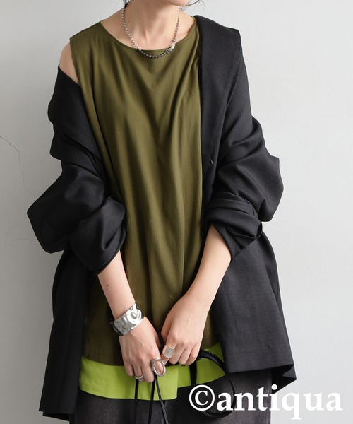 antiqua（アンティカ）の「レイヤード風タンクトップ（タンクトップ・レディース・ホワイト/ブラック/カーキ・ONESIZE）」の13枚目の写真
