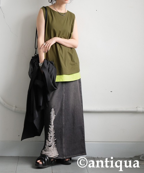 antiqua（アンティカ）の「レイヤード風タンクトップ（タンクトップ・レディース・ホワイト/ブラック/カーキ・ONESIZE）」の15枚目の写真