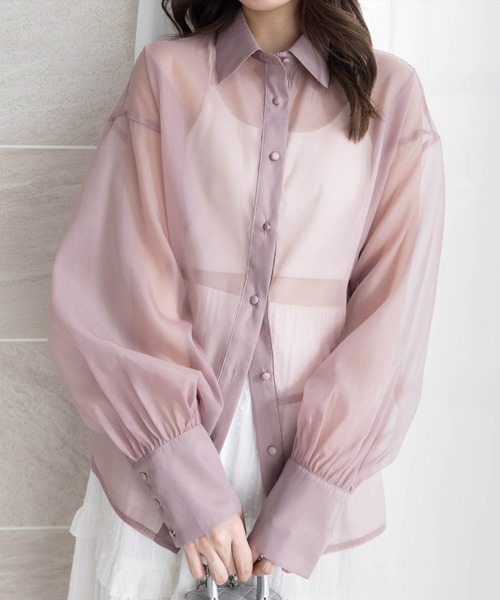 CLEAR BASIC（クリアベーシック）の「切替ロングシアーシャツ [着回し力抜群 大人 カジュアル]≪CLEAR BASIC≫（シャツ/ブラウス・レディース・ライトグレー/オフホワイト/ピンク・F）」の3枚目の写真