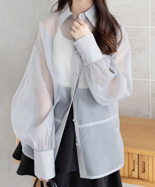 CLEAR BASIC（クリアベーシック）の「切替ロングシアーシャツ [着回し力抜群 大人 カジュアル]≪CLEAR BASIC≫（シャツ/ブラウス・レディース・ライトグレー/オフホワイト/ピンク・F）」の2枚目の写真