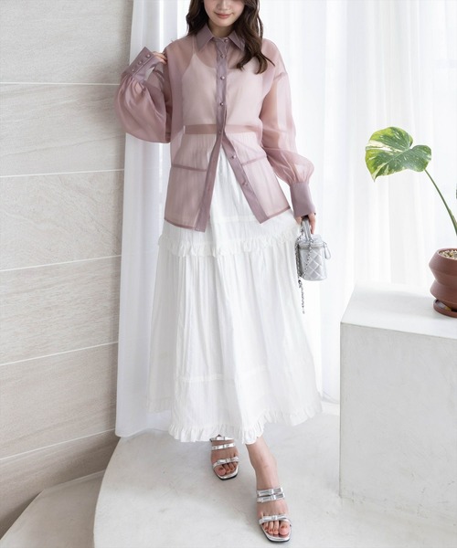 CLEAR BASIC（クリアベーシック）の「切替ロングシアーシャツ [着回し力抜群 大人 カジュアル]≪CLEAR BASIC≫（シャツ/ブラウス・レディース・ライトグレー/オフホワイト/ピンク・F）」の9枚目の写真