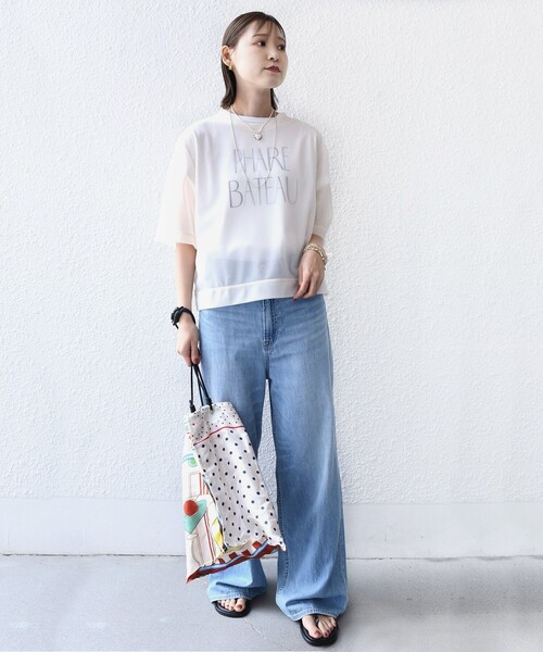 【ブルーのバイカラーが可愛い☆】CHANEL トップス 手洗い可能〉シアー トリコット ショート スリーブ プルオーバー