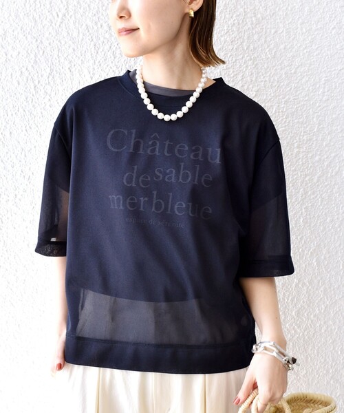 tシャツ 「手洗い可能」シアー トリコット ポリエステル ベロア 五分袖 ワイド TEE レディース 手洗い可能〉シアー トリコット ショート スリーブ プルオーバー