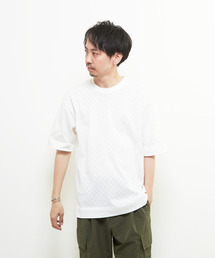 バイアスジャガードクルーネックロングスリーブTシャツ バイアスジャガードクルーネックロングスリーブTシャツ（Tシャツ
