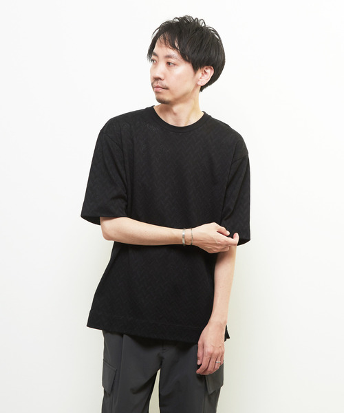 MEN'S MELROSE（メンズメルローズ）の「ヘリンボーンメッシュハーフスリーブTシャツ（Tシャツ/カットソー・メンズ・ブラック/ホワイト・3/4）」の19枚目の写真