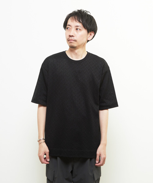 MEN'S MELROSE（メンズメルローズ）の「ヘリンボーンメッシュハーフスリーブTシャツ（Tシャツ/カットソー・メンズ・ブラック/ホワイト・3/4）」の14枚目の写真