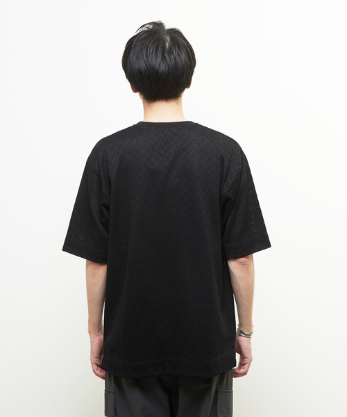 MEN'S MELROSE（メンズメルローズ）の「ヘリンボーンメッシュハーフスリーブTシャツ（Tシャツ/カットソー・メンズ・ブラック/ホワイト・3/4）」の12枚目の写真
