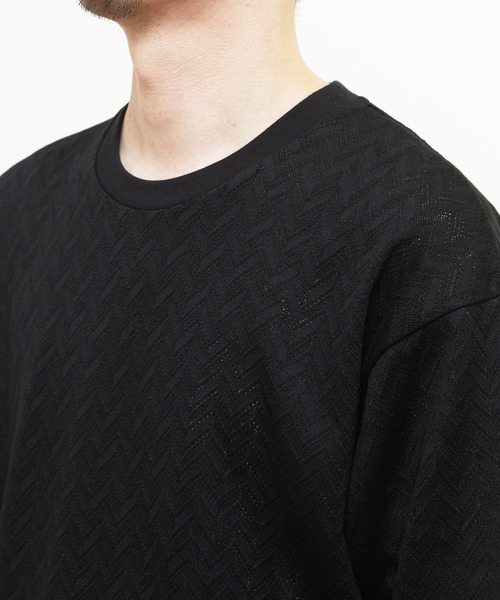 MEN'S MELROSE（メンズメルローズ）の「ヘリンボーンメッシュハーフスリーブTシャツ（Tシャツ/カットソー・メンズ・ブラック/ホワイト・3/4）」の10枚目の写真