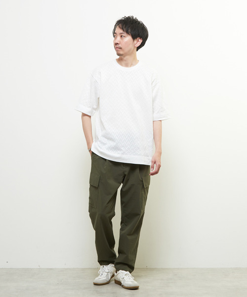 MEN'S MELROSE（メンズメルローズ）の「ヘリンボーンメッシュハーフスリーブTシャツ（Tシャツ/カットソー・メンズ・ブラック/ホワイト・3/4）」の3枚目の写真