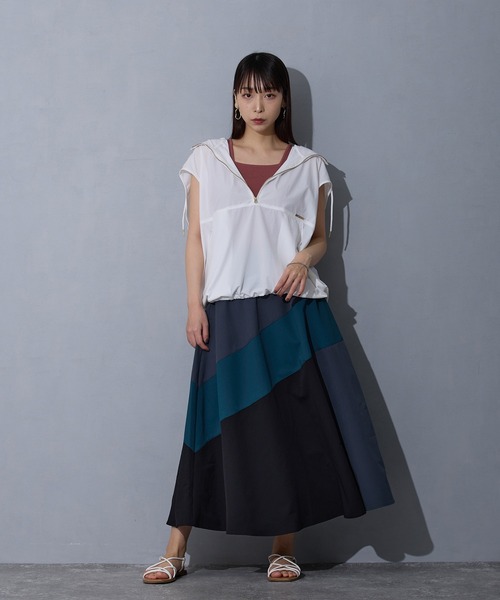 NICOLE white（ニコルホワイト）の「アノラック風スリーブレスプルオーバー（ベスト・レディース・ブラック/オフホワイト/ライトグリーン・FREE）」の5枚目の写真