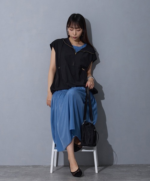 NICOLE white（ニコルホワイト）の「アノラック風スリーブレスプルオーバー（ベスト・レディース・ブラック/オフホワイト/ライトグリーン・FREE）」の12枚目の写真