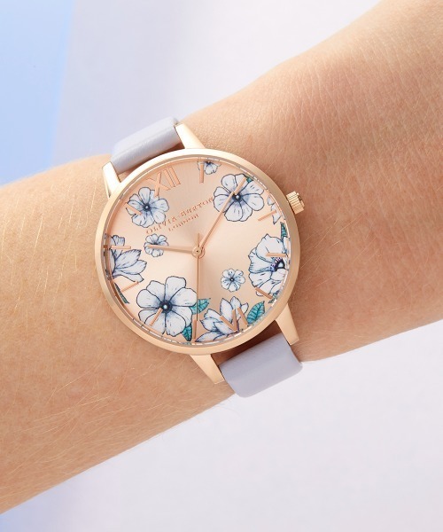 OLIVIA BURTON（オリビアバートン）の「「OLIVIA BURTON/オリビアバートン」グルーヴィブルームス - デミ パルマバイオレット＆ローズゴールド サンレイ 34mm（アナログ腕時計・レディース・ベビーピンク・FREE）」の2枚目の写真