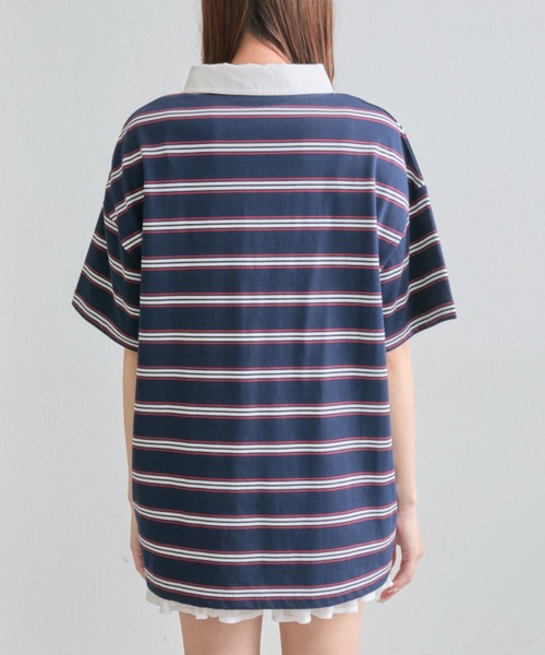 OLIVE des OLIVE（オリーブデオリーブ）の「マルチボーダーラガーシャツ（ポロシャツ・レディース・トップグレー/ネイビー/ブラック・FREE）」の6枚目の写真