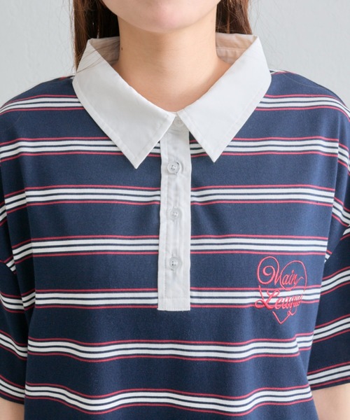 OLIVE des OLIVE（オリーブデオリーブ）の「マルチボーダーラガーシャツ（ポロシャツ・レディース・トップグレー/ネイビー/ブラック・FREE）」の7枚目の写真