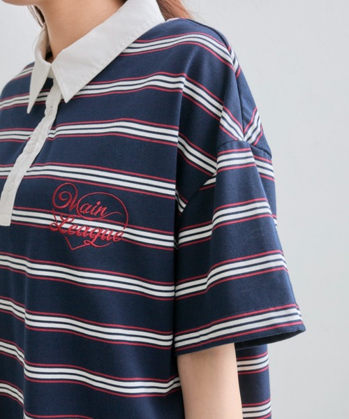 OLIVE des OLIVE（オリーブデオリーブ）の「マルチボーダーラガーシャツ（ポロシャツ・レディース・トップグレー/ネイビー/ブラック・FREE）」の8枚目の写真