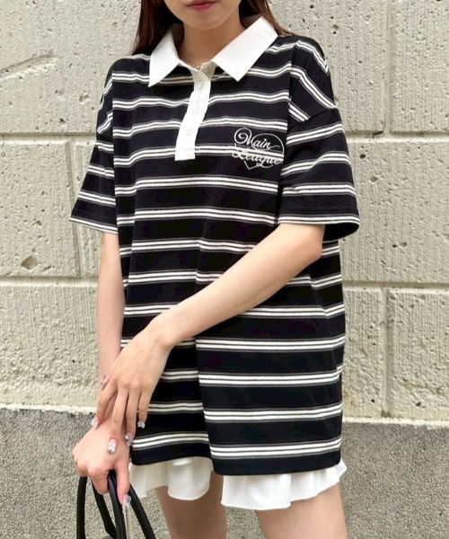 OLIVE des OLIVE（オリーブデオリーブ）の「マルチボーダーラガーシャツ（ポロシャツ・レディース・トップグレー/ネイビー/ブラック・FREE）」の22枚目の写真