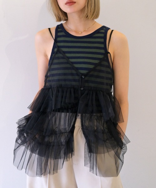 AKTE(アクテ)の「チュールジレ(シャツ/ブラウス・レディース・ブラック/ミント・FREE)」の2枚目の写真