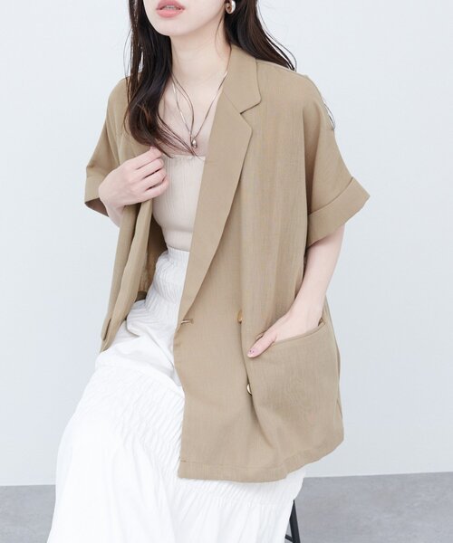 【7/8まで一時限定お値下げ】アイボリー 袖口ロールUP綿麻シアージャケット セール】袖口ロールUP綿麻シアージャケット（テーラード