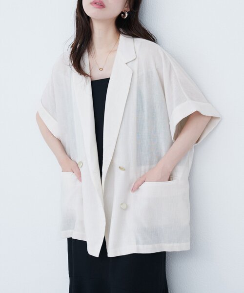 袖口ロールUP綿麻シアージャケット/natural couture/新品タグ付き セール】袖口ロールUP綿麻シアージャケット（テーラード