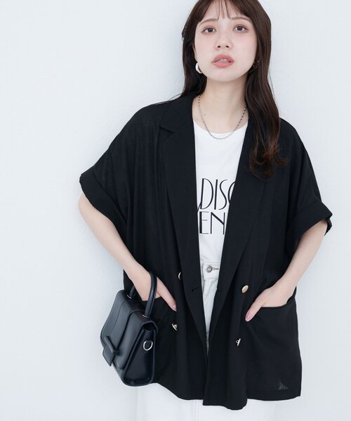 natural couture（ナチュラルクチュール）の「袖口ロールUP綿麻シアージャケット（テーラードジャケット・レディース・オフホワイト/ベージュ/ブラック・FREE）」の15枚目の写真