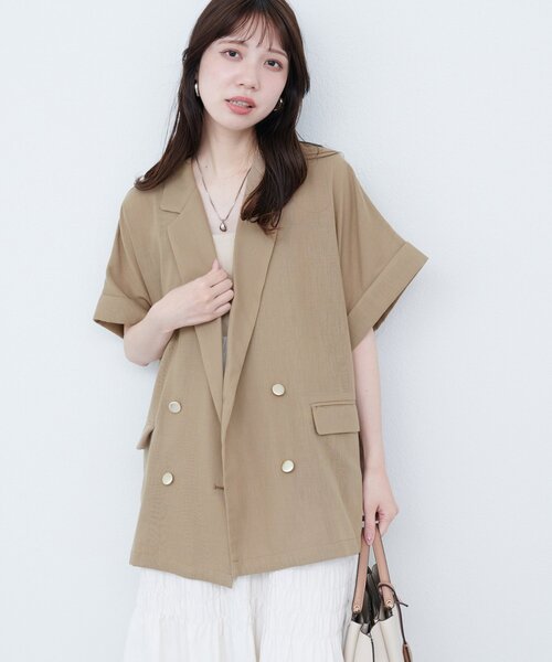 natural couture（ナチュラルクチュール）の「袖口ロールUP綿麻シアージャケット（テーラードジャケット・レディース・オフホワイト/ベージュ/ブラック・FREE）」の9枚目の写真