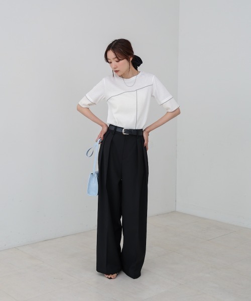Bab(バブ)の「袖切り替えメローリブカットソー(Tシャツ/カットソー・レディース・イエロー/ベージュ/ブラック/オフホワイト・M)」の7枚目の写真