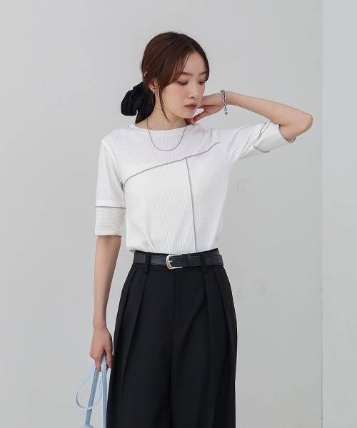 Bab(バブ)の「袖切り替えメローリブカットソー(Tシャツ/カットソー・レディース・イエロー/ベージュ/ブラック/オフホワイト・M)」の8枚目の写真