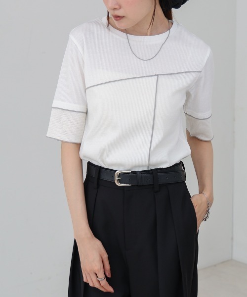 Bab(バブ)の「袖切り替えメローリブカットソー(Tシャツ/カットソー・レディース・イエロー/ベージュ/ブラック/オフホワイト・M)」の9枚目の写真