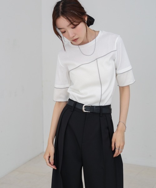 Bab(バブ)の「袖切り替えメローリブカットソー(Tシャツ/カットソー・レディース・イエロー/ベージュ/ブラック/オフホワイト・M)」の10枚目の写真