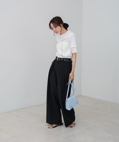 Bab(バブ)の「袖切り替えメローリブカットソー(Tシャツ/カットソー・レディース・イエロー/ベージュ/ブラック/オフホワイト・M)」の11枚目の写真
