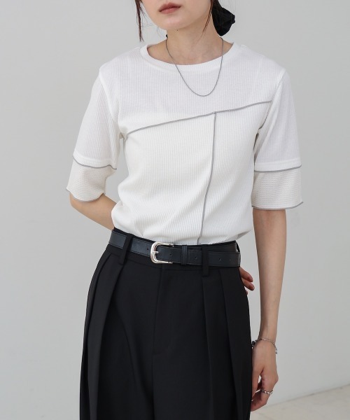 Bab(バブ)の「袖切り替えメローリブカットソー(Tシャツ/カットソー・レディース・イエロー/ベージュ/ブラック/オフホワイト・M)」の12枚目の写真